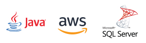 AWS. Java and SQL Server logos