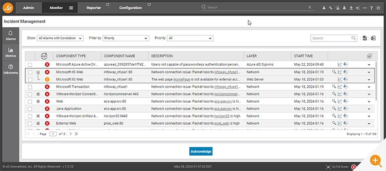 An alert window in the eG Enterprise console 