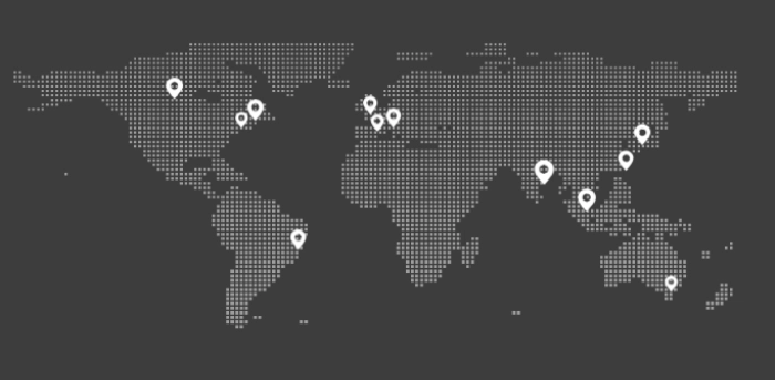 A map showing that eG Innovations has offices worldwide including USA, NEtherlands, UK, Germany, India, Korea, Singapore, Australia and more