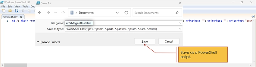 How to convert a command line install command into a PowerShell script using the Windows PowerShell ISE.