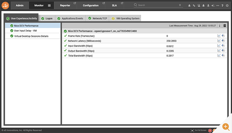 NICE DCV protocol monitoring as shown in eG Enterprise console