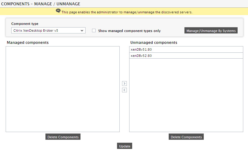 List of unmanaged Citrix Delivery Controller version 5 components