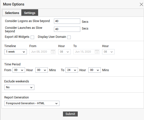 Default Settings for generating Citrix XenApp Overview Report