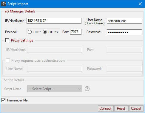 Specifying Credentials to Import Script from eG Manager